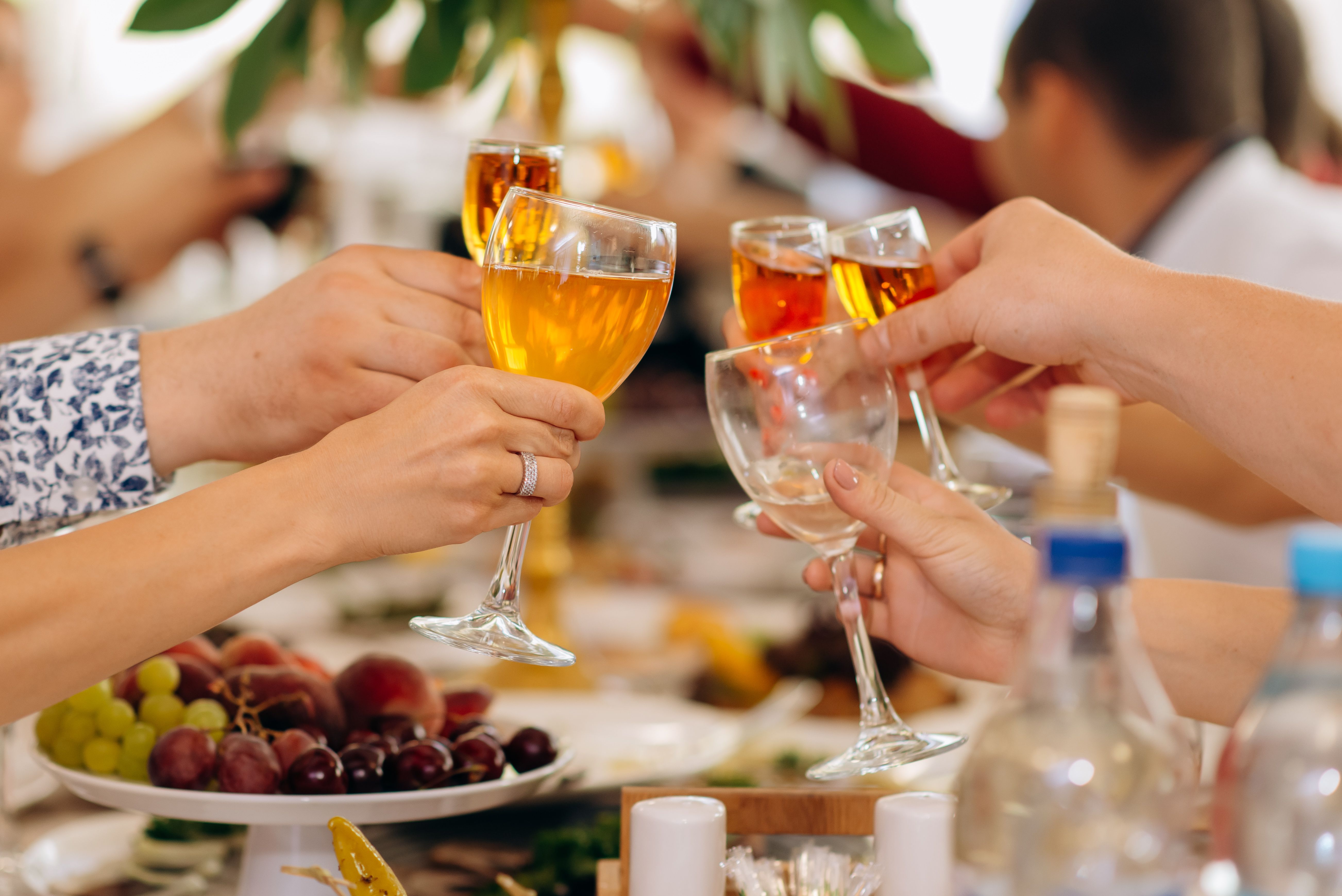 Guests toasting at a harbour event